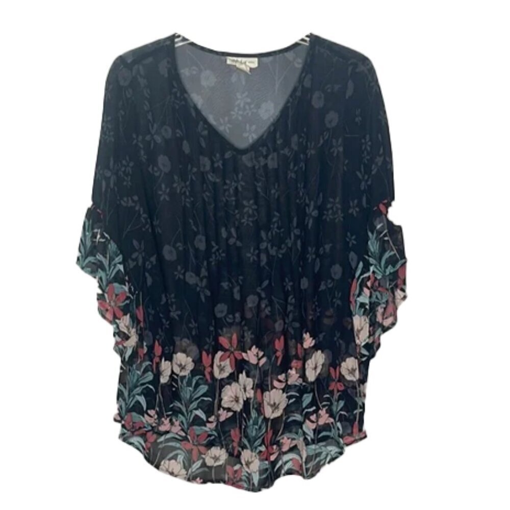 ❤️ 🆕 STYLE & CO Floral Blouse with Flutter Sleeves Size 1X